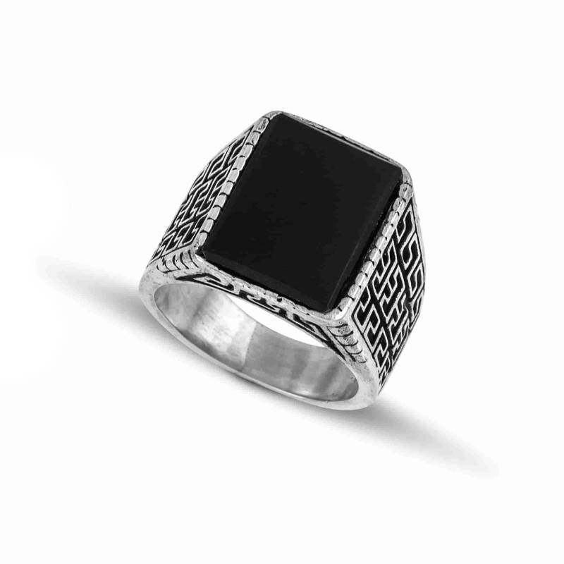 Herren Ring Aus Silber 925 Mit Einem Rechteckigen Onyx Stein von Greekjewls