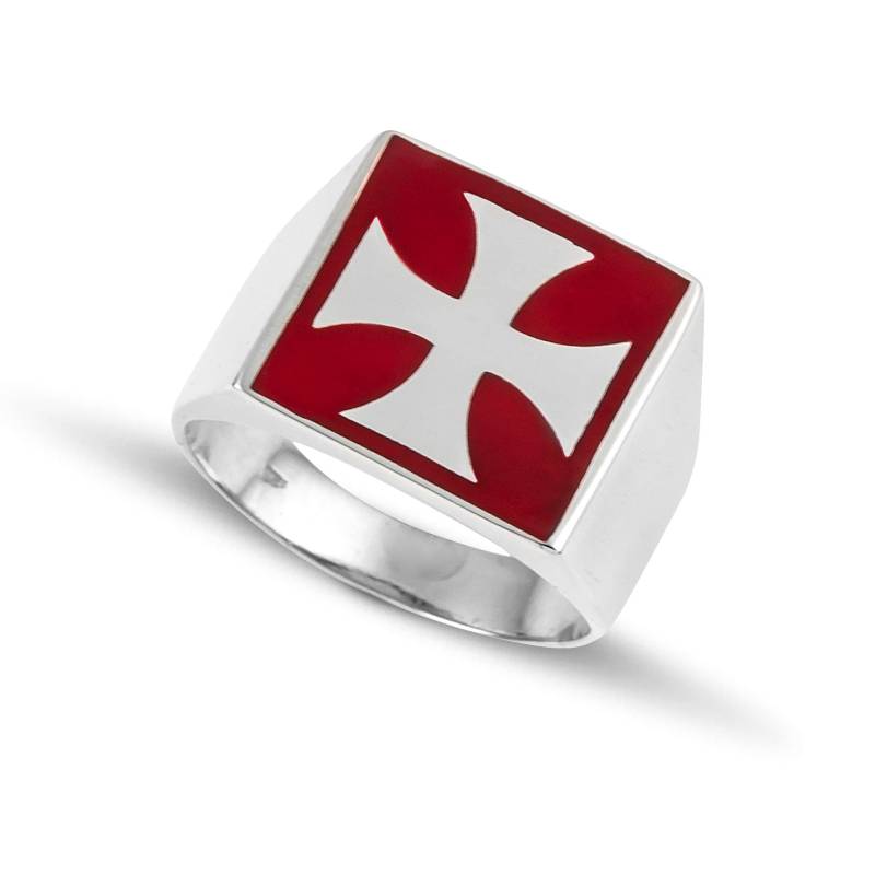 sterling Silber 925 Männer Ring Mit Kreuz Rot Emailliert von Greekjewls