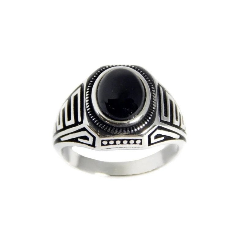 sterling Silber Herren Silberring Mit Natürlichem Onyx-stein von Greekjewls