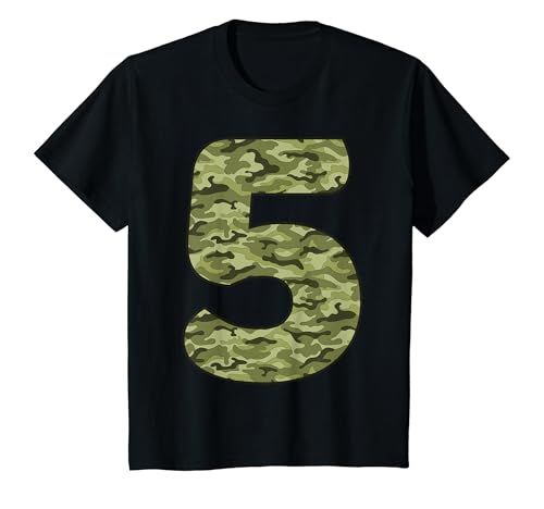 Kinder 5 Jahre alter Geburtstag Militär Camouflage Armee 5. Geburtstag T-Shirt von Green Army Themed Birthday Party Supplies