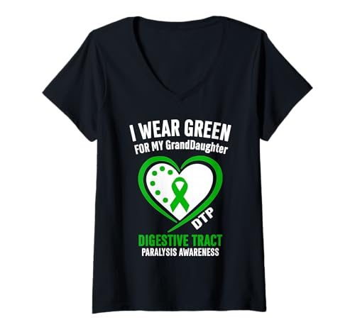 Damen Ich trage Grün für das DTP-Bewusstsein meiner Enkelin T-Shirt mit V-Ausschnitt von Green DTP Awareness Apparel.