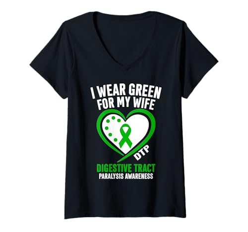 Damen Ich trage Grün für das DTP-Bewusstsein meiner Frau T-Shirt mit V-Ausschnitt von Green DTP Awareness Apparel.