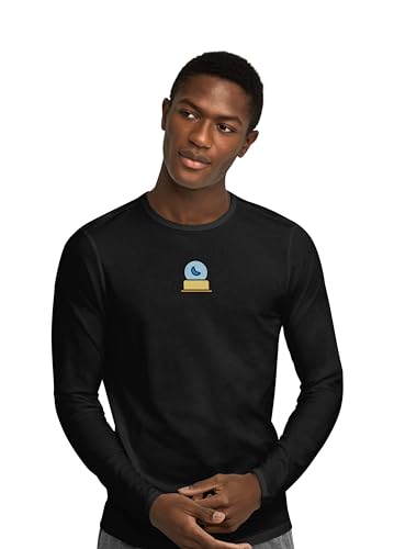 Green Fish, Basic Herren Langarm T-Shirt, 100% Baumwolle, Regular Fit, Digital Icon Printed, Größe: L, Farbe: Schwarz von Green Fish