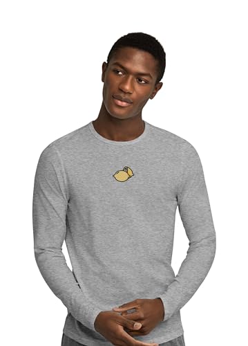 Green Fish, Basic Herren Langarm T-Shirt, 70% Baumwolle 30% Polyester, Regular Fit, Digital Icon Printed, Größe: L, Farbe: Grau von Green Fish