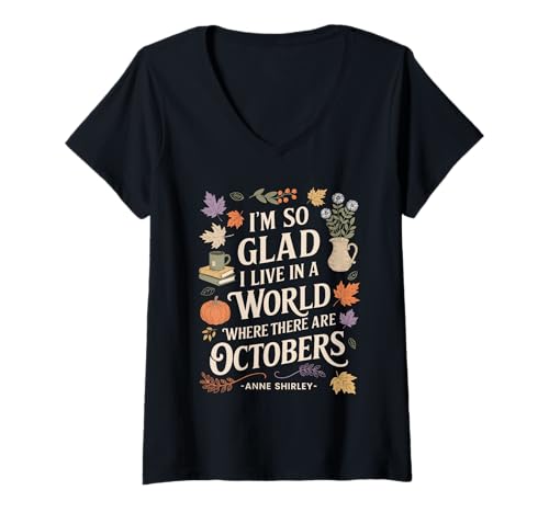 Damen Herbst Literatur Zitat Oktober Anne T-Shirt mit V-Ausschnitt Damen Herbst Literatur Zitat Oktober Anne T-Shirt mit V-Ausschnitt von Green Gables by Stylecomfy