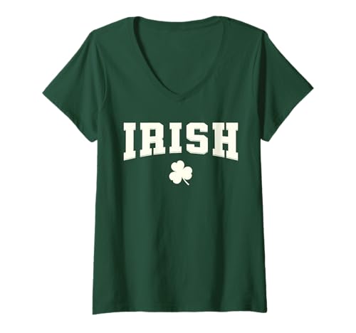 Damen Irish St. Patrick's Day Mini Lucky One Kleeblatt T-Shirt mit V-Ausschnitt von Green Guardians - Botanical Dad and Family Apparel