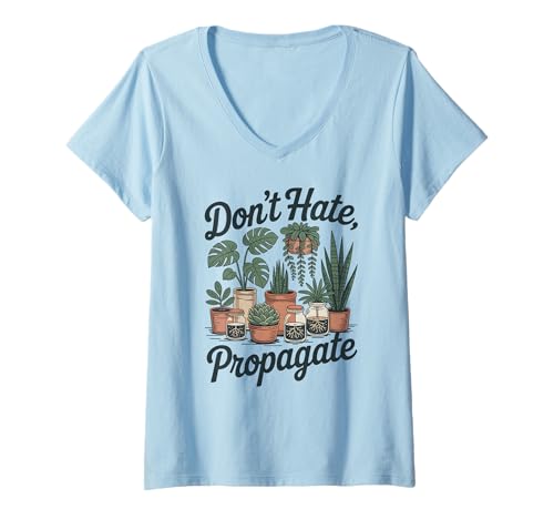 Damen Lustiger Pflanzenliebhaber Vintage Gartenarbeit Naturliebhaber Vibes T-Shirt mit V-Ausschnitt Damen Lustiger Pflanzenliebhaber Vintage Gartenarbeit Naturliebhaber Vibes T-Shirt mit V-Ausschnitt von Green Humor Botanical Indoor Garden Leafy Pothos