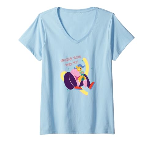 Damen Antisozial Vegan - I Avoid Meat - Lustiger Humor auf Pflanzenbasis T-Shirt mit V-Ausschnitt Damen Antisozial Vegan - I Avoid Meat - Lustiger Humor auf Pflanzenbasis T-Shirt mit V-Ausschnitt von Green Humor Co