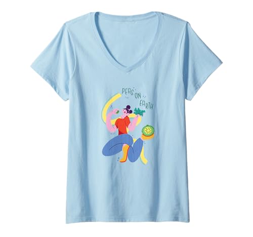 Damen Peas On Earth – Lustiges, veganes Peace-Wortspiel auf Pflanzenbasis T-Shirt mit V-Ausschnitt Damen Peas On Earth – Lustiges, veganes Peace-Wortspiel auf Pflanzenbasis T-Shirt mit V-Ausschnitt von Green Humor Co