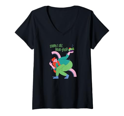 Damen Sorry I Ate Your Salad – lustiger Veganer Humor auf Pflanzenbasis T-Shirt mit V-Ausschnitt von Green Humor Co