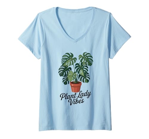 Damen Plant Lady Vibes Monstera Pflanzengrafik T-Shirt mit V-Ausschnitt von Green Life Botanical Wear