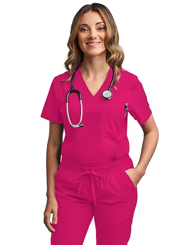 Green Town Schlupfkasack für Damen – Schlupfkasack mit V-Ausschnitt, Stretch-Stoff, leicht, pflegeleicht, Knallpink (Hot Pink), Klein von Green Town