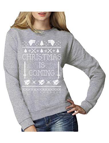 Christmas is Coming - Weihnachtspullover Damen für GOT Fans Frauen Sweatshirt Medium Grau von Green Turtle T-Shirts