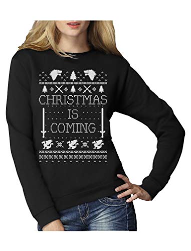 Christmas is Coming - Weihnachtspullover Damen für GOT Fans Frauen Sweatshirt Medium Schwarz von Green Turtle T-Shirts