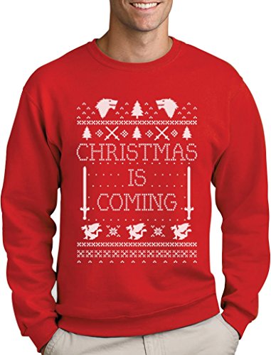Green Turtle T-Shirts Christmas is Coming - Weihnachtspullover Männer für GOT Fans Sweatshirt Large Rot von Green Turtle T-Shirts