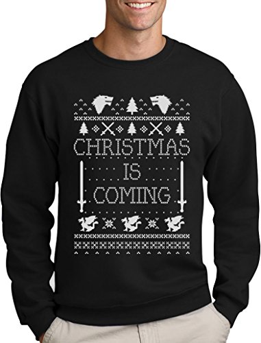Green Turtle T-Shirts Christmas is Coming - Weihnachtspullover Männer für GOT Fans Sweatshirt Medium Schwarz von Green Turtle T-Shirts
