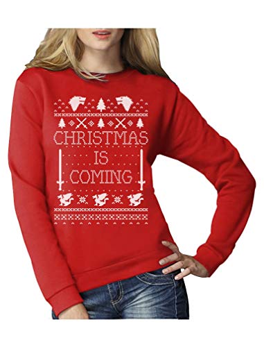 Christmas is Coming - Weihnachtspullover Damen für GOT Fans Frauen Sweatshirt Small Rot von Green Turtle T-Shirts