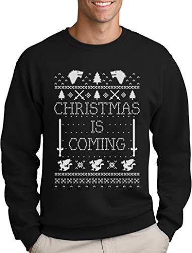 Green Turtle T-Shirts Christmas is Coming - Weihnachtspullover Männer für GOT Fans Sweatshirt X-Large Schwarz von Green Turtle T-Shirts