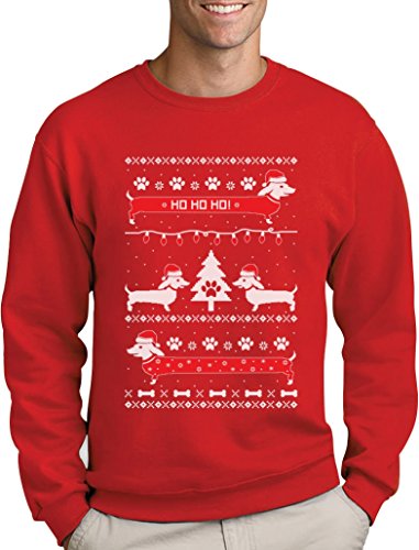 Green Turtle T-Shirts Herren Weihnachtspullover Hundeliebhaber Dackel Sweatshirt Large Rot von Green Turtle T-Shirts