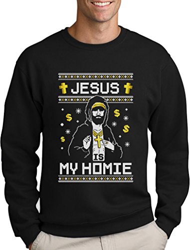 Green Turtle T-Shirts Jesus is My Homie - Cooles Weihnachtsmotiv Herren Weihnachtspulli Sweatshirt Large Schwarz von Green Turtle T-Shirts