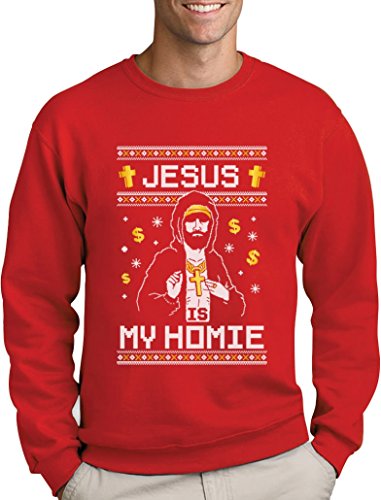 Green Turtle T-Shirts Jesus is My Homie - Cooles Weihnachtsmotiv Herren Weihnachtspulli Sweatshirt Small Rot von Green Turtle T-Shirts