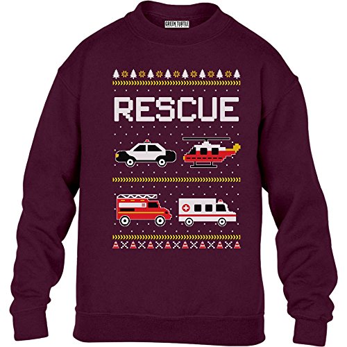 Green Turtle T-Shirts Kids Weihnachtspullover Feuerwehr Polizei Ambulanz Kinder Pullover Sweatshirt S 122/128 Kastanienbraun von Green Turtle T-Shirts