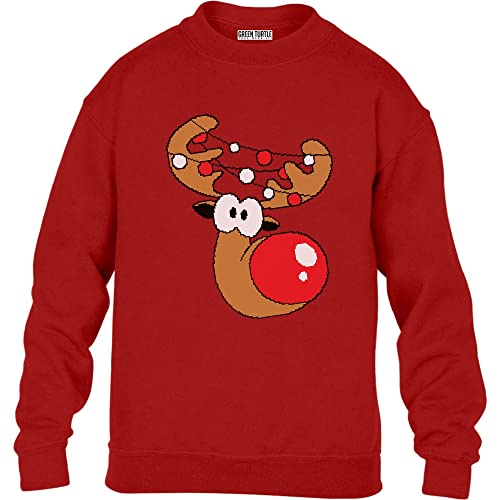 Green Turtle T-Shirts Lustiges Geschenk Rudolph Lichterkette Kinder Pullover Sweatshirt XL 152/164 Rot von Green Turtle T-Shirts