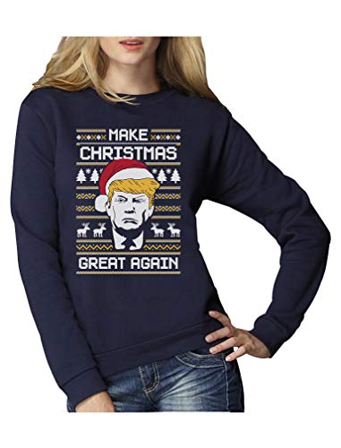 Green Turtle T-Shirts Make Christmas Great Again Trump Damen Ugly Christmas Sweater Damen Sweatshirt X-Large Marineblau von Green Turtle T-Shirts