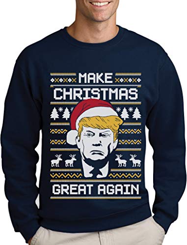 Green Turtle T-Shirts Make Christmas Great Again Trump Herren Ugly Christmas Sweater Sweatshirt Large Marineblau von Green Turtle T-Shirts