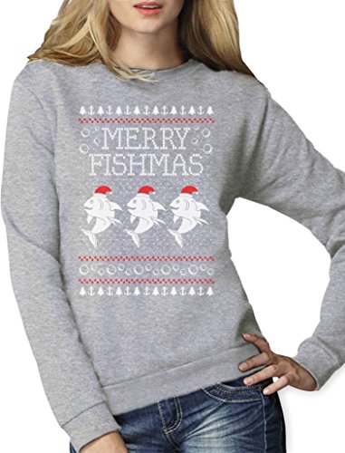 Green Turtle T-Shirts Merry Fishmas Fisch Hässlicher Weihnachtspullover Frauen Frauen Sweatshirt Medium Grau von Green Turtle T-Shirts