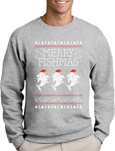 Green Turtle T-Shirts Merry Fishmas Hässlicher Weihnachtspullover Männer Angler Fisch Sweatshirt Large Grau von Green Turtle T-Shirts