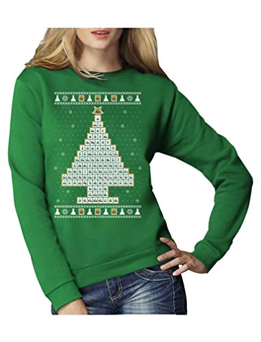 Green Turtle T-Shirts Periodensystem Weihnachtsbaum Ugly Christmas Pullover Frauen Sweatshirt Medium Grün von Green Turtle T-Shirts