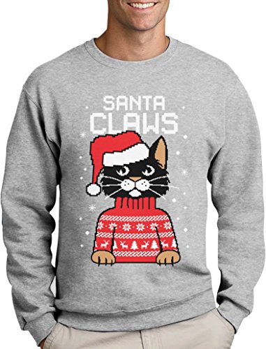 Green Turtle T-Shirts Santa Claws Krallen - Katzenliebhaber Herren Weihnachtspullover Sweatshirt Medium Grau von Green Turtle T-Shirts