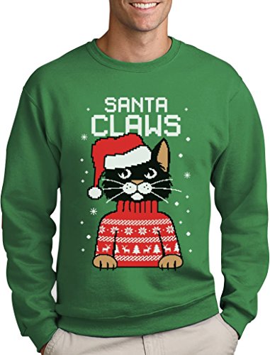 Green Turtle T-Shirts Santa Claws Krallen - Katzenliebhaber Herren Weihnachtspullover Sweatshirt X-Large Grün von Green Turtle T-Shirts