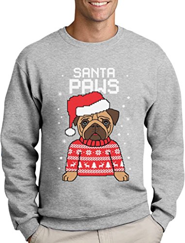 Green Turtle T-Shirts Santa Paws Pfoten - Mops Süßer Herren Weihnachtspullover Sweatshirt XX-Large Grau von Green Turtle T-Shirts