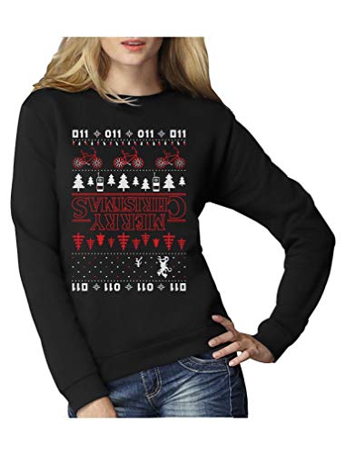 Green Turtle T-Shirts The Upside Down Hässlicher Weihnachtspullover Für Serien Fans Frauen Sweatshirt XX-Large Schwarz von Green Turtle T-Shirts