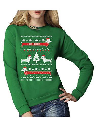 Green Turtle T-Shirts Weihnachtspullover Hundeliebhaber Dackel Frauen Sweatshirt Small Grün von Green Turtle T-Shirts