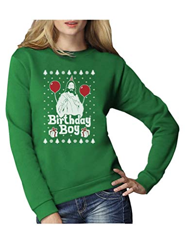 Green Turtle T-Shirts Jesus Christus Birthday Boy Witziges Weihnachten Design Frauen Sweatshirt Small Grün von Green Turtle T-Shirts