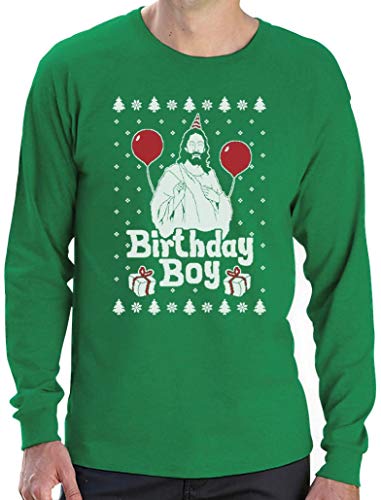 Jesus Christus Birthday Boy Witziges Weihnachten Design Langarm T-Shirt Medium Grün von Green Turtle T-Shirts