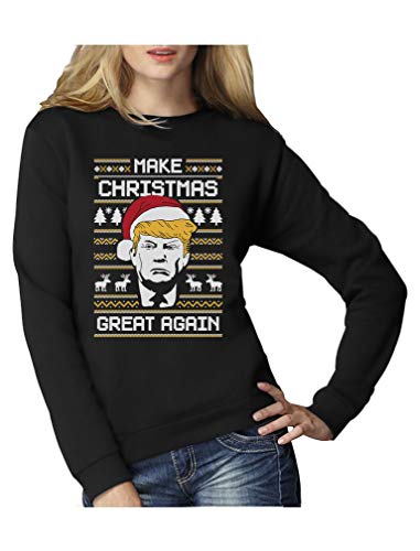 Green Turtle T-Shirts Make Christmas Great Again Trump Damen Ugly Christmas Sweater Damen Sweatshirt Medium Schwarz von Green Turtle T-Shirts