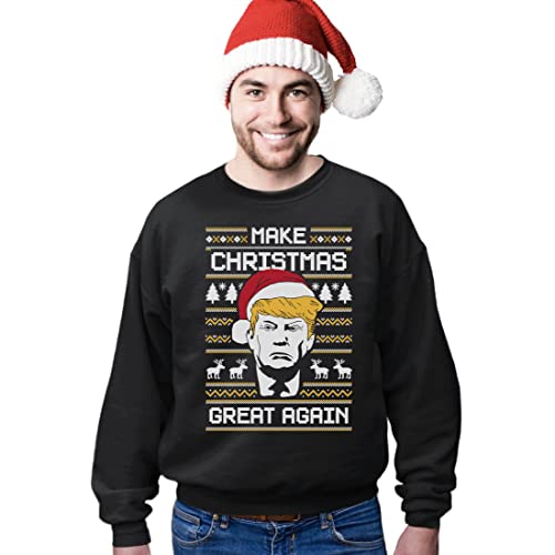 Green Turtle T-Shirts Make Christmas Great Again Trump Herren Ugly Christmas Sweater Sweatshirt Large Schwarz von Green Turtle T-Shirts