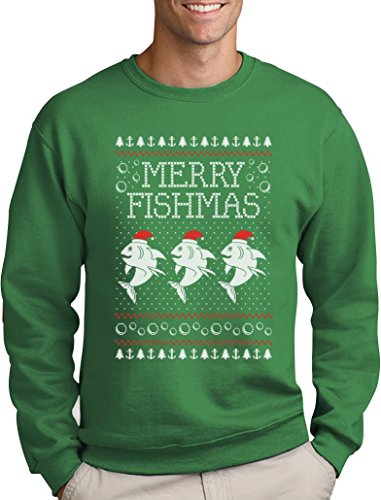 Green Turtle T-Shirts Merry Fishmas Hässlicher Weihnachtspullover Männer Angler Fisch Sweatshirt Large Grün von Green Turtle T-Shirts