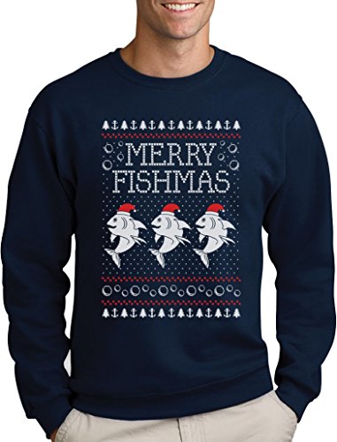 Green Turtle T-Shirts Merry Fishmas Hässlicher Weihnachtspullover Männer Angler Fisch Sweatshirt X-Large Marineblau von Green Turtle T-Shirts