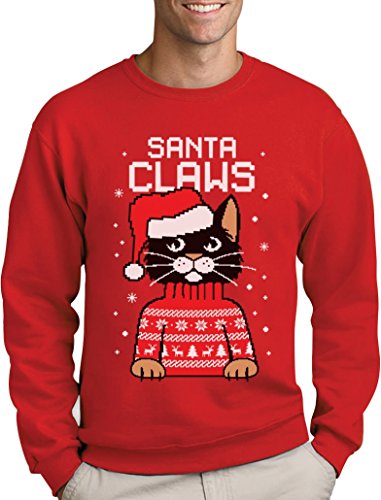 Green Turtle T-Shirts Santa Claws Krallen - Katzenliebhaber Herren Weihnachtspullover Sweatshirt X-Large Rot von Green Turtle T-Shirts