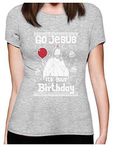 Ugly Christmas Sweater Go Jesus It's Your Birthday Frauen T-Shirt Slim Fit X-Large Grau von Green Turtle T-Shirts