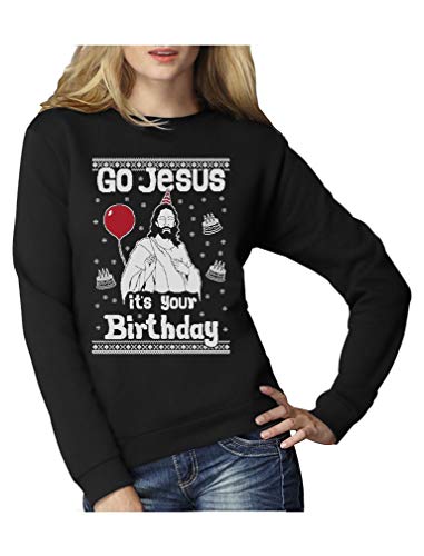 Green Turtle T-Shirts Ugly Christmas Sweater Go Jesus It's Your Birthday Frauen Sweatshirt Large Schwarz von Green Turtle T-Shirts