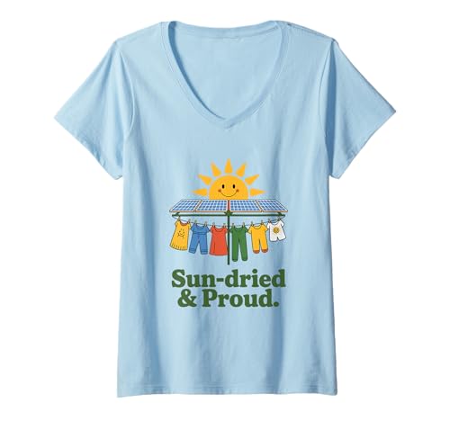 Damen Sonnengetrocknete und stolze Solar-Wäscheleine T-Shirt mit V-Ausschnitt Damen Sonnengetrocknete und stolze Solar-Wäscheleine T-Shirt mit V-Ausschnitt von Green Vibes Apparel