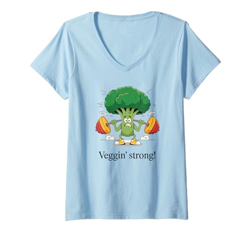 Damen Veggin Strong Brokkoli Gewichtheben T-Shirt mit V-Ausschnitt Damen Veggin Strong Brokkoli Gewichtheben T-Shirt mit V-Ausschnitt von Green Vibes Apparel