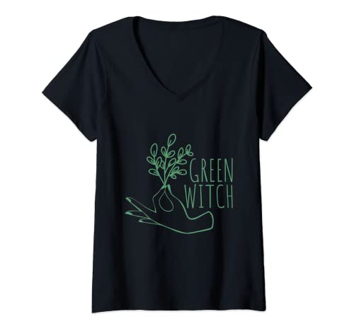 Damen Witchy Pagan Herbalist Kräuter Hexe Witchcraft Green Witch T-Shirt mit V-Ausschnitt von Green Witch