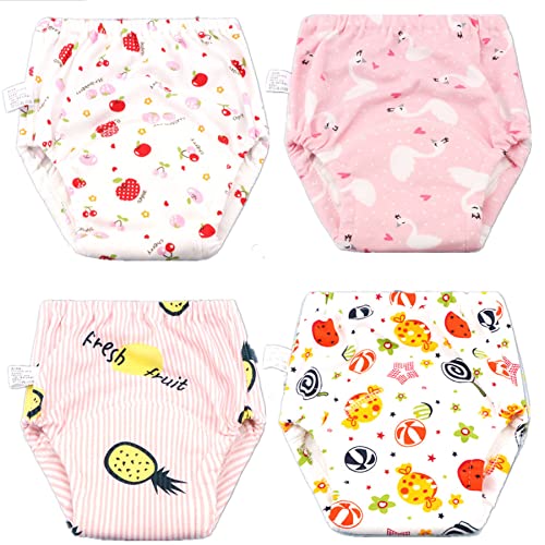 Green travel 4 Stück Töpfchen Trainingshose Baby, Baumwolle Waschbare Atmungsaktiv Kleinkind Windelhosen Töpfchentraining Unterwäsche1-4 Jahre (M-100/2-3 Jahre, Farbe A) von Green travel